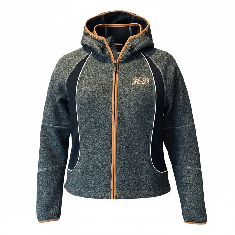 Harley Davidson Zip Hoodie Womens M Fitted Performance Jacket Black Orange